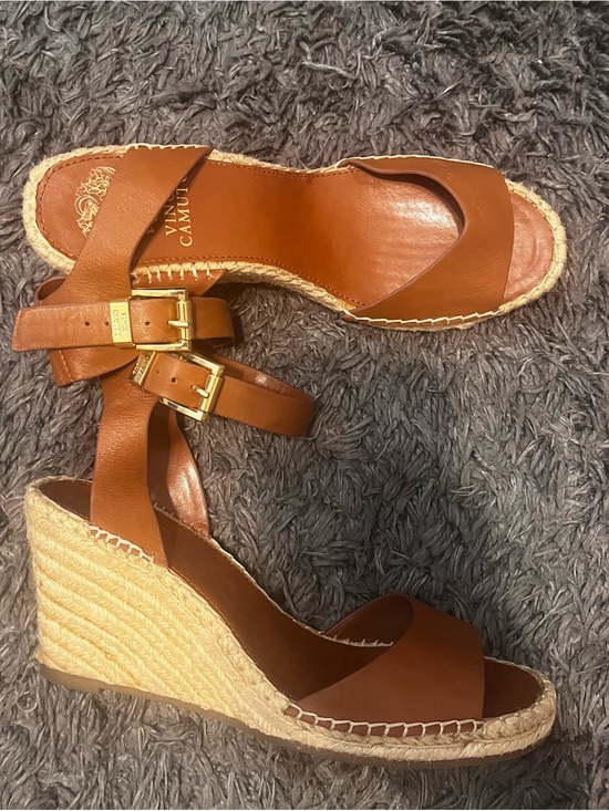 Vince Camuto Shoes - Vince Camuto Cognac Leather Espadrille Wedge Sandals